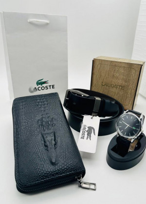 Подарочный набор для мужчины ремень, кошелек, часы + коробка 2130002