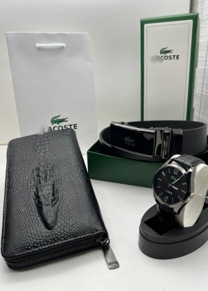 Подарочный набор для мужчины ремень, кошелек, часы + коробка 2130012