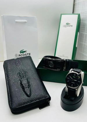 Подарочный набор для мужчины ремень, кошелек, часы + коробка 2130014