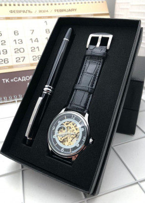 Подарочный набор для мужчины часы, ручка + коробка 2130018