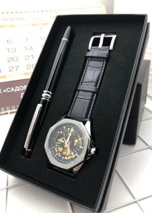 Подарочный набор для мужчины часы, ручка + коробка 2130019
