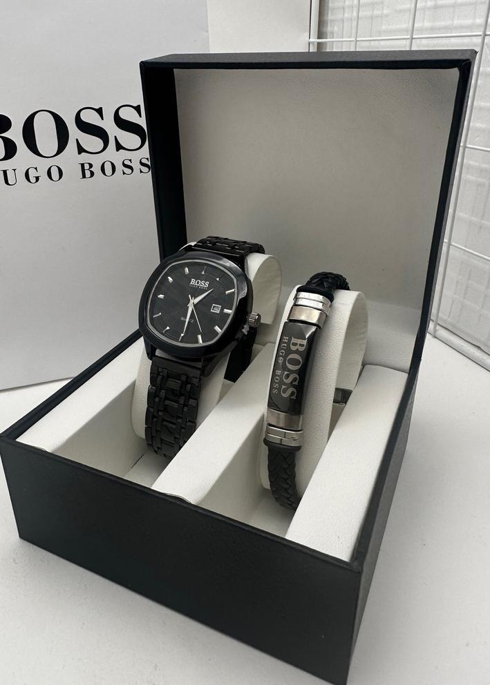 Подарочный набор для мужчины часы, браслет + коробка 